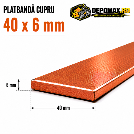 Platbanda cupru 40 x 6 mm – lungime 4 metri – EN Cu-ETP